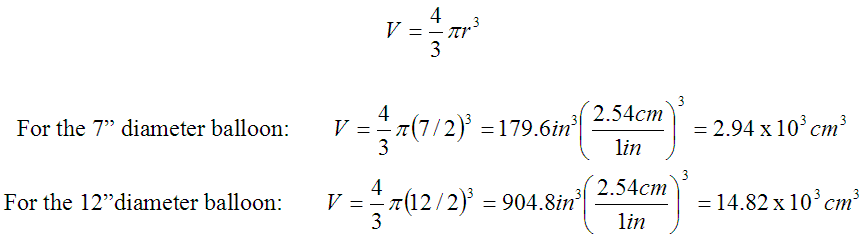 balloon diameter calcs