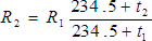 R sub 2 = R sub 1 [(234.5 + t sub 2) / (234.5 + t sub1)]