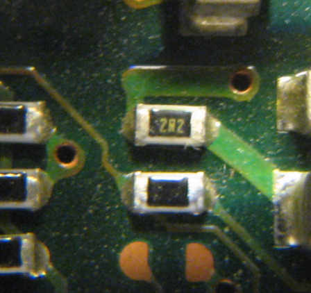 Chip resistors showing '2R2'