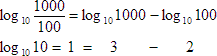 log base a (1000 / 100) equals log base 10 1000 less log base 10 100