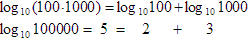 log base a (100 x 1000) equals log base 10 100 plus log base 10 1000