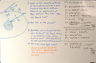 Whiteboard Notes - Pluto To Earth - What velocity, how much time?